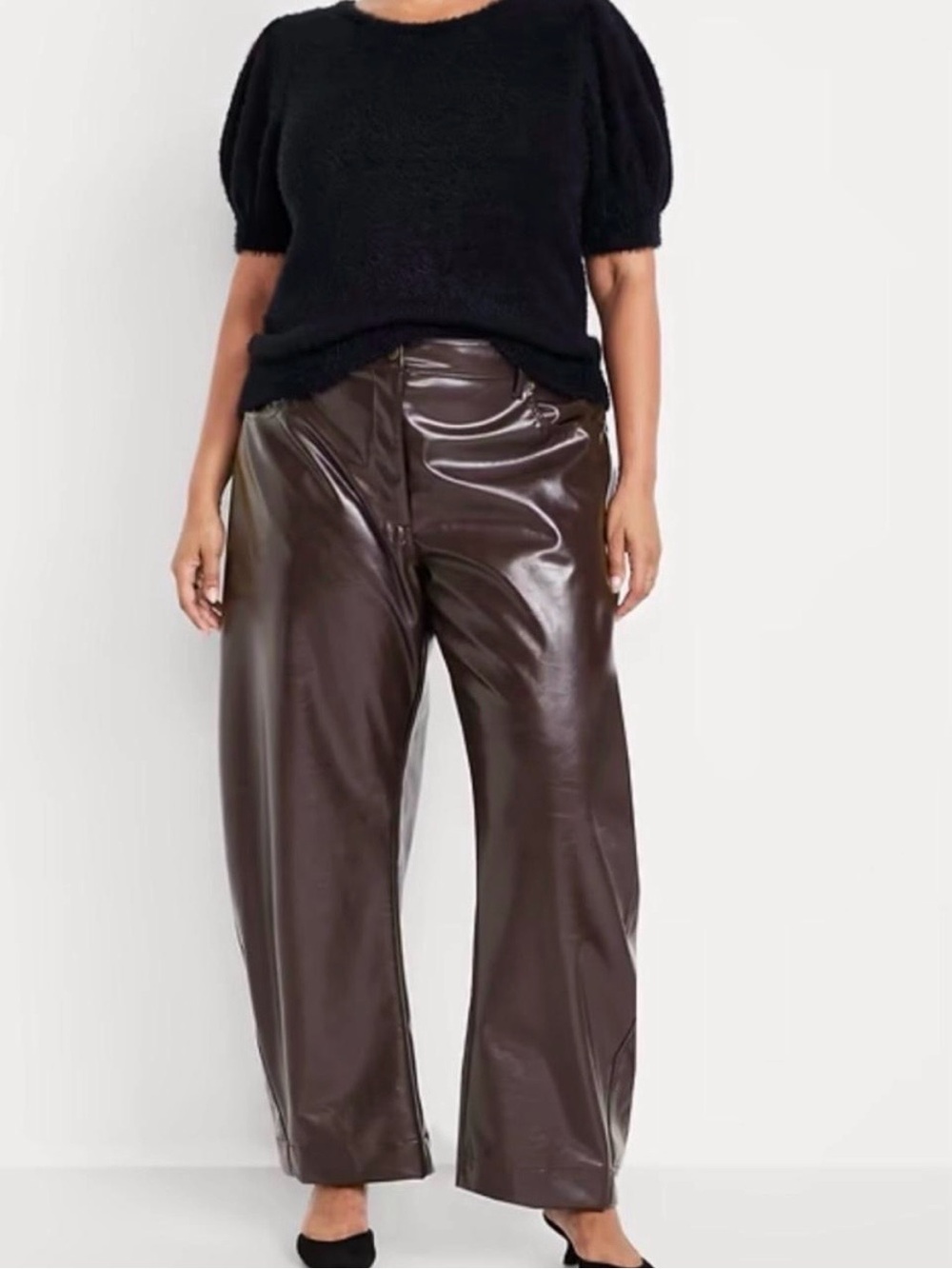 Old Navy Faux Leather Barrel Leg Pants Extra High Rise Black 20 NWT
